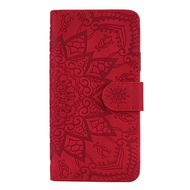 Leren Hoesje Honor 9X Rood Zwart Bloemenprint