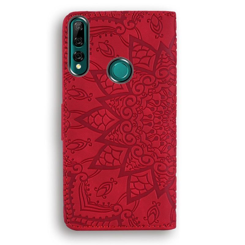 Leren Hoesje Honor 9X Rood Zwart Bloemenprint