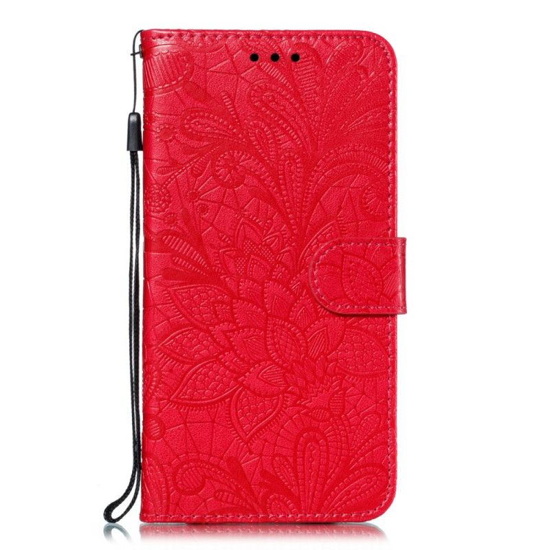 Leren Hoesje Honor 9X Rose Goud Tribal String Bloemen