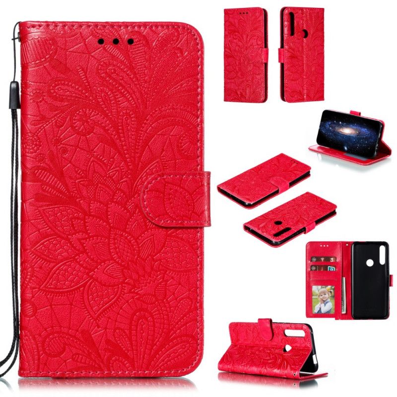 Leren Hoesje Honor 9X Rose Goud Tribal String Bloemen
