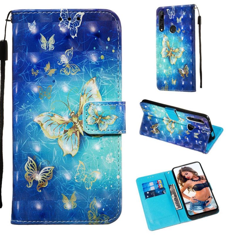 Leren Hoesje voor Honor 9X Gouden String Vlinders