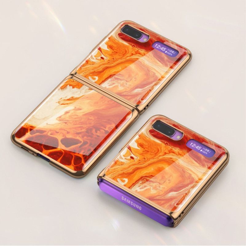 Hoesje voor Samsung Galaxy Z Flip Oranje Roze Gkk Gekleurd Marmer Stijl