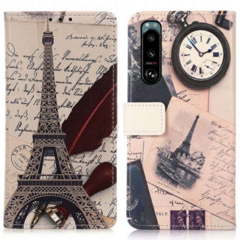 Leren Hoesje Voor Sony Xperia 5 Iii Eiffeltoren Van De Dichter