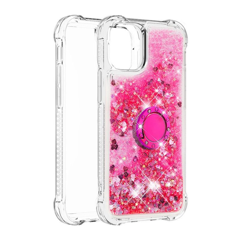 Case Hoesje iPhone 12 / 12 Pro Magenta Wit Telefoonhoesje Pailletten Met Steunring