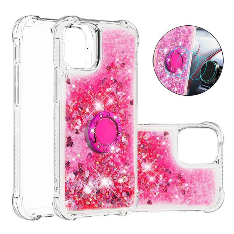 Case Hoesje iPhone 12 / 12 Pro Magenta Wit Telefoonhoesje Pailletten Met Steunring