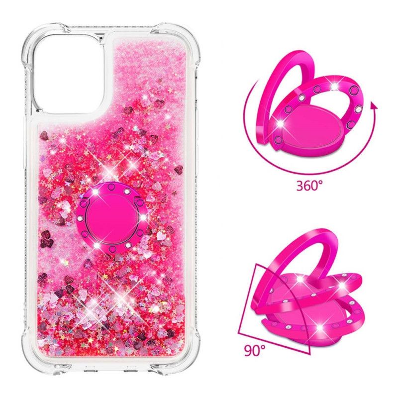 Case Hoesje iPhone 12 / 12 Pro Magenta Wit Telefoonhoesje Pailletten Met Steunring