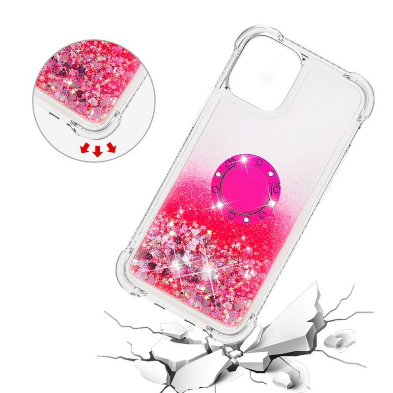 Case Hoesje iPhone 12 / 12 Pro Magenta Wit Telefoonhoesje Pailletten Met Steunring