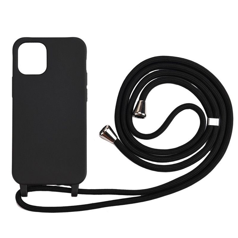 Case Hoesje iPhone 12 / 12 Pro Roze Zwart Telefoonhoesje Siliconen En Koord