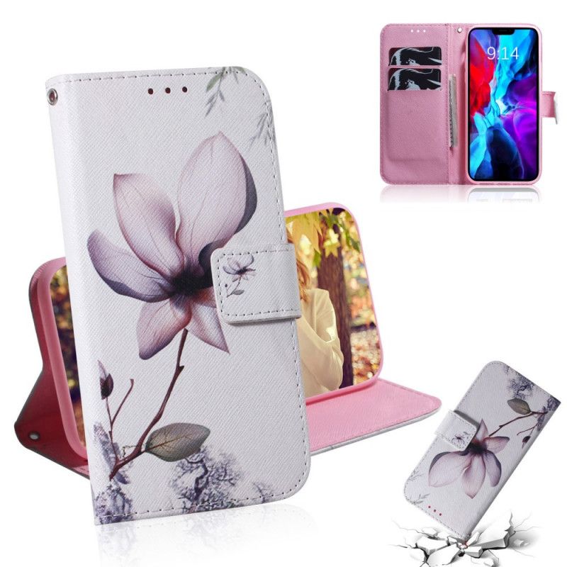 Cover Folio-hoesje iPhone 12 / 12 Pro Telefoonhoesje Oud Roze Bloem
