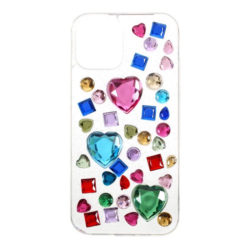 Cover Hoesje iPhone 12 / 12 Pro Magenta Zwart Telefoonhoesje Transparante Siliconen En Edelstenen
