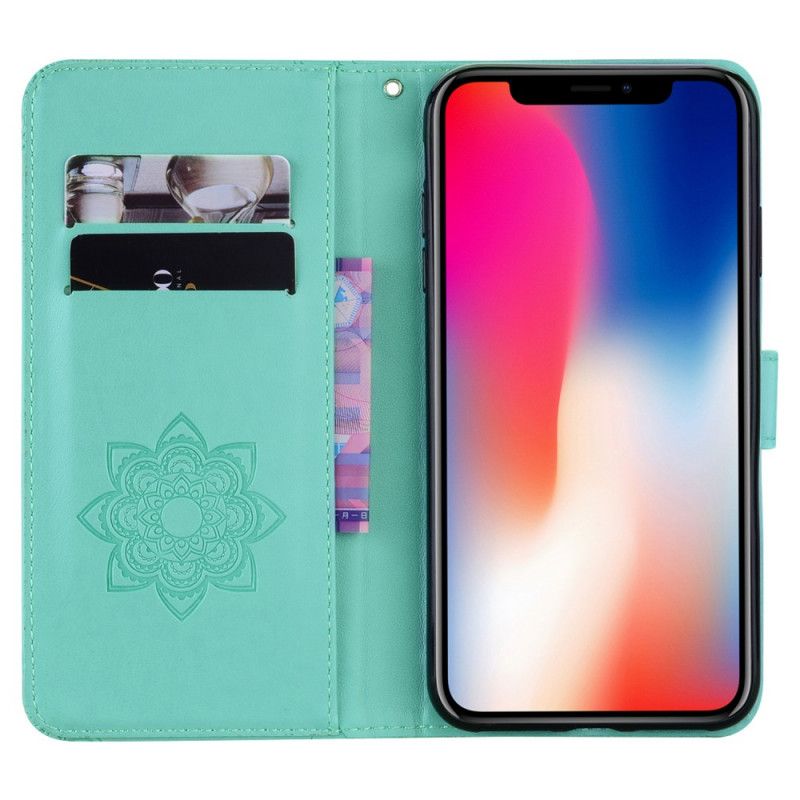 Flip Case Leren iPhone 12 / 12 Pro Magenta Grijs Uilenmandala En Bedel