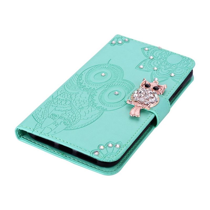 Flip Case Leren iPhone 12 / 12 Pro Magenta Grijs Uilenmandala En Bedel