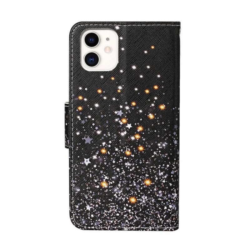 Flip Case Leren iPhone 12 / 12 Pro Sterren En Pailletten Met Riempje