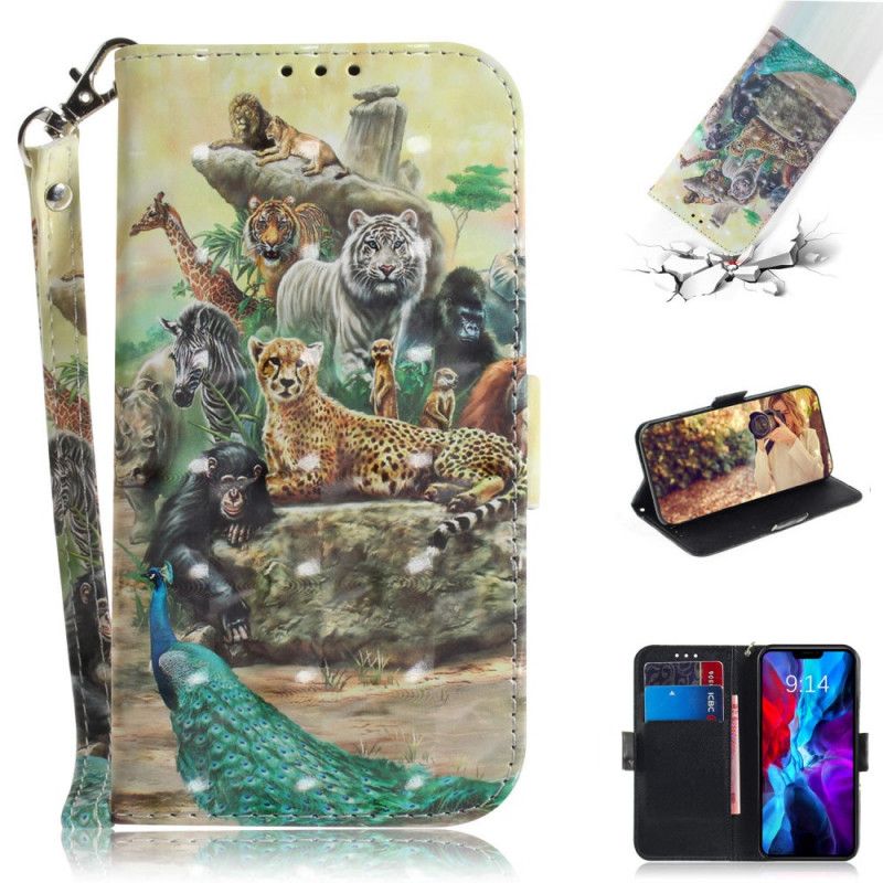 Flip Case Leren iPhone 12 / 12 Pro String Safari Dieren