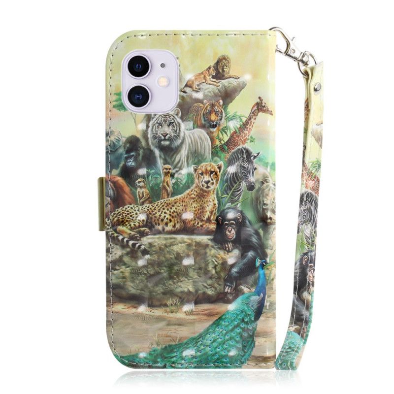 Flip Case Leren iPhone 12 / 12 Pro String Safari Dieren