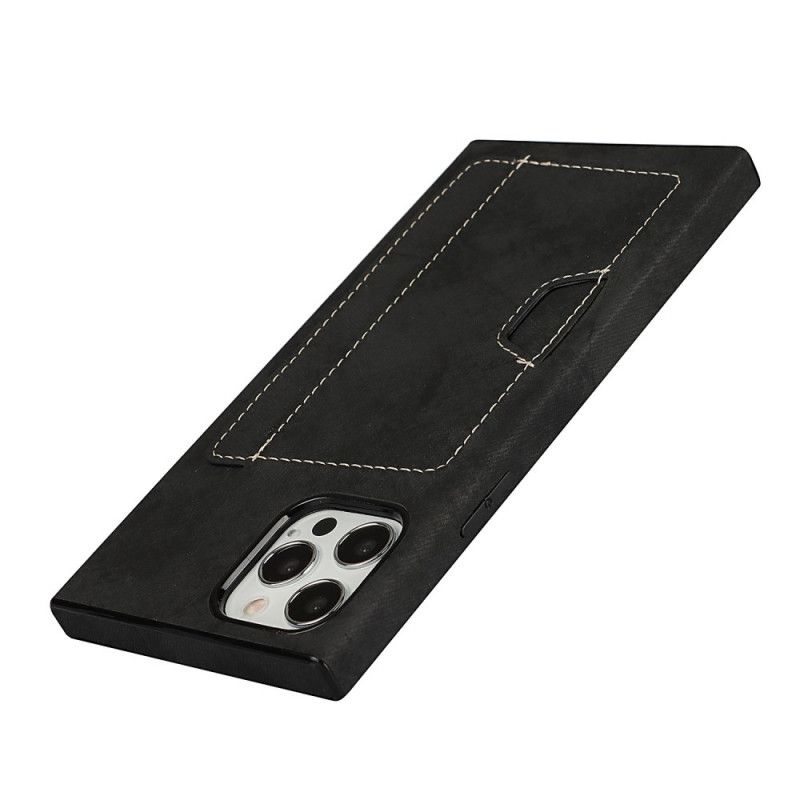 Hoesje iPhone 12 / 12 Pro Grijs Zwart Siliconen En Fluwelen Kaarthouder