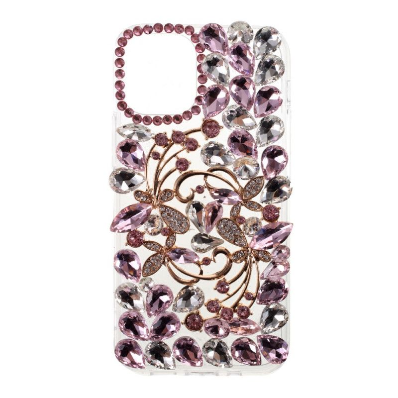 Hoesje iPhone 12 / 12 Pro Lichtblauw Roze Siliconen En Strass Steentjes