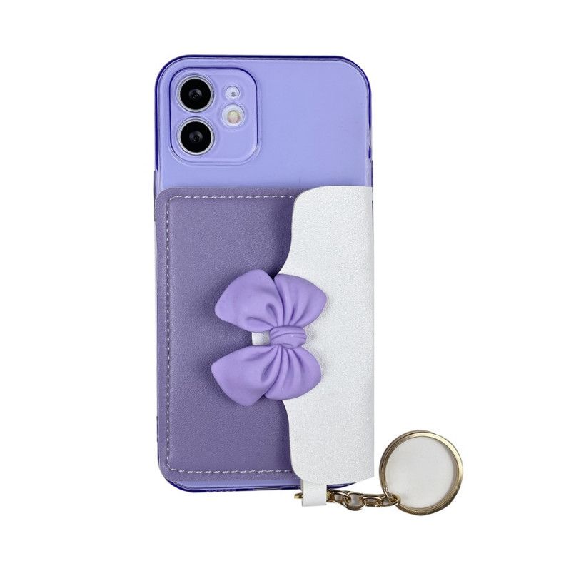 Hoesje iPhone 12 / 12 Pro Paars Geel Sleutelhanger Kaarthouder