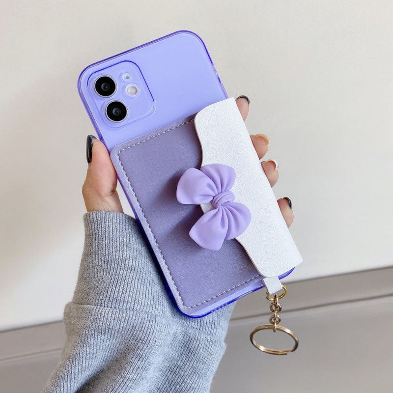 Hoesje iPhone 12 / 12 Pro Paars Geel Sleutelhanger Kaarthouder