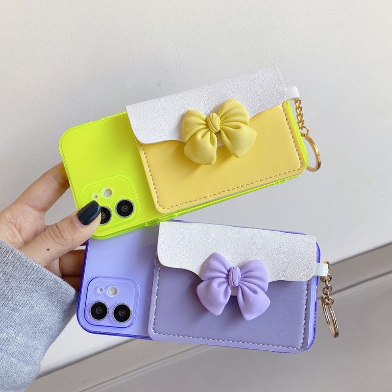 Hoesje iPhone 12 / 12 Pro Paars Geel Sleutelhanger Kaarthouder