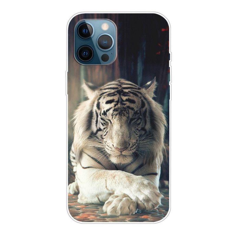 Hoesje iPhone 12 / 12 Pro Wit Zwart Flexibele Tijger