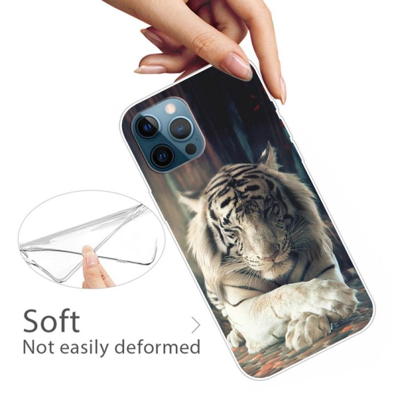 Hoesje iPhone 12 / 12 Pro Wit Zwart Flexibele Tijger