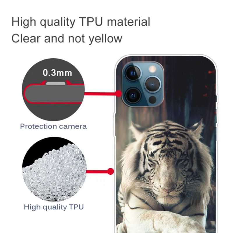 Hoesje iPhone 12 / 12 Pro Wit Zwart Flexibele Tijger