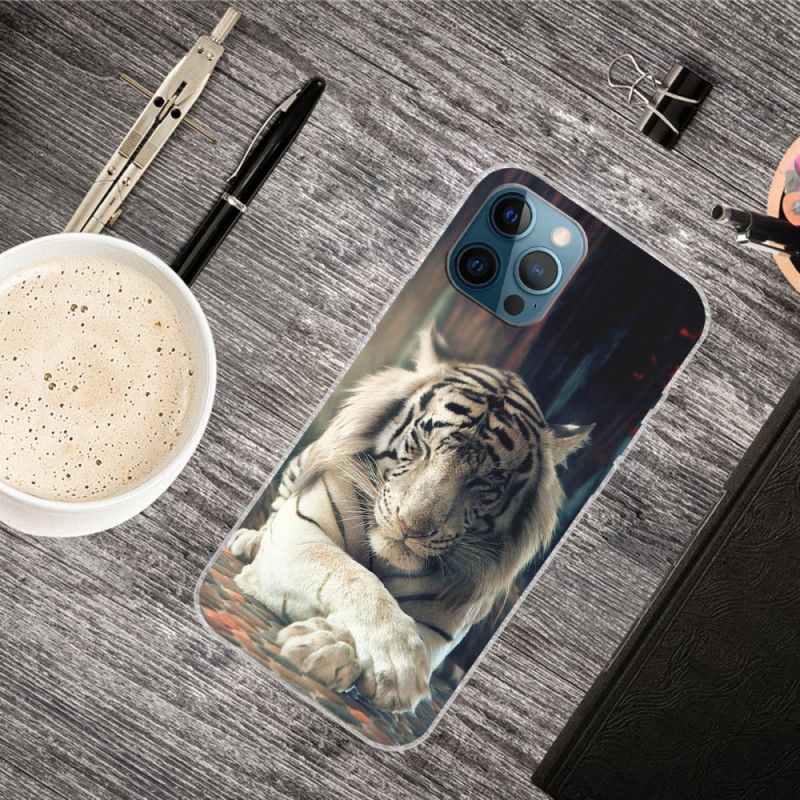 Hoesje iPhone 12 / 12 Pro Wit Zwart Flexibele Tijger