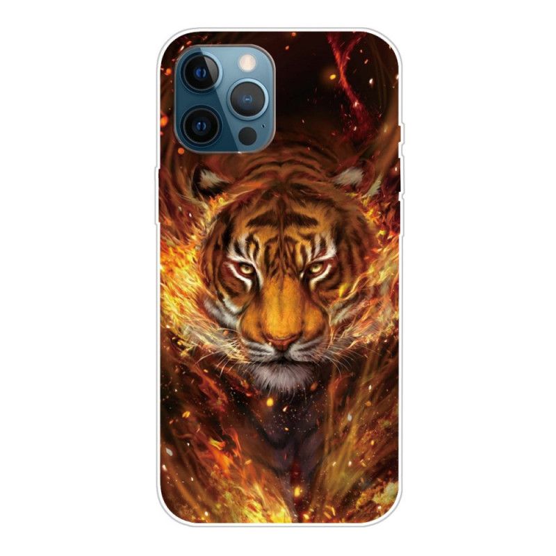 Hoesje iPhone 12 / 12 Pro Wit Zwart Flexibele Tijger