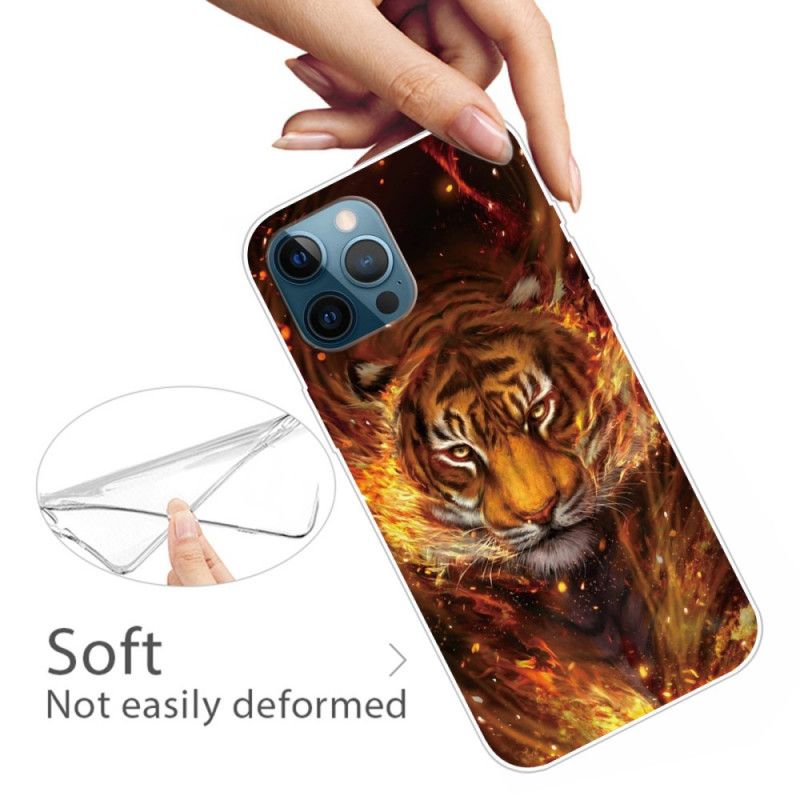 Hoesje iPhone 12 / 12 Pro Wit Zwart Flexibele Tijger