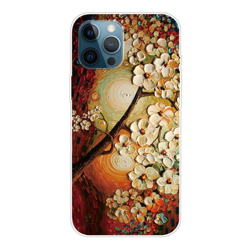 Hoesje voor iPhone 12 / 12 Pro Donkerblauw Oranje Flexibele Bloemen