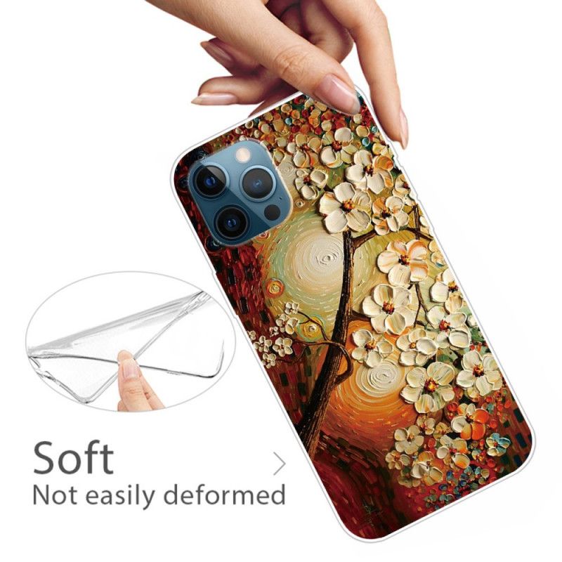 Hoesje voor iPhone 12 / 12 Pro Donkerblauw Oranje Flexibele Bloemen