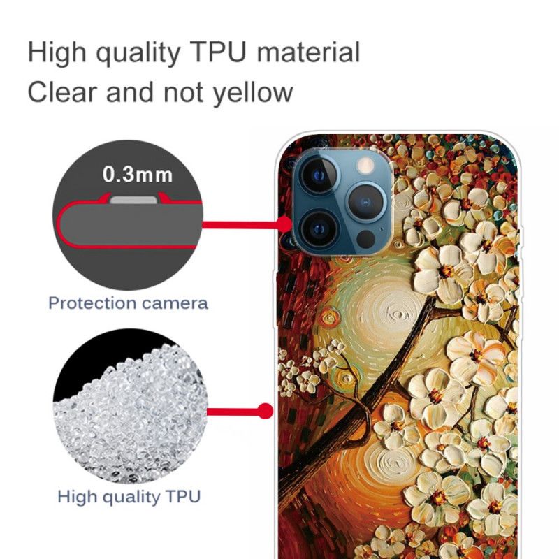 Hoesje voor iPhone 12 / 12 Pro Donkerblauw Oranje Flexibele Bloemen