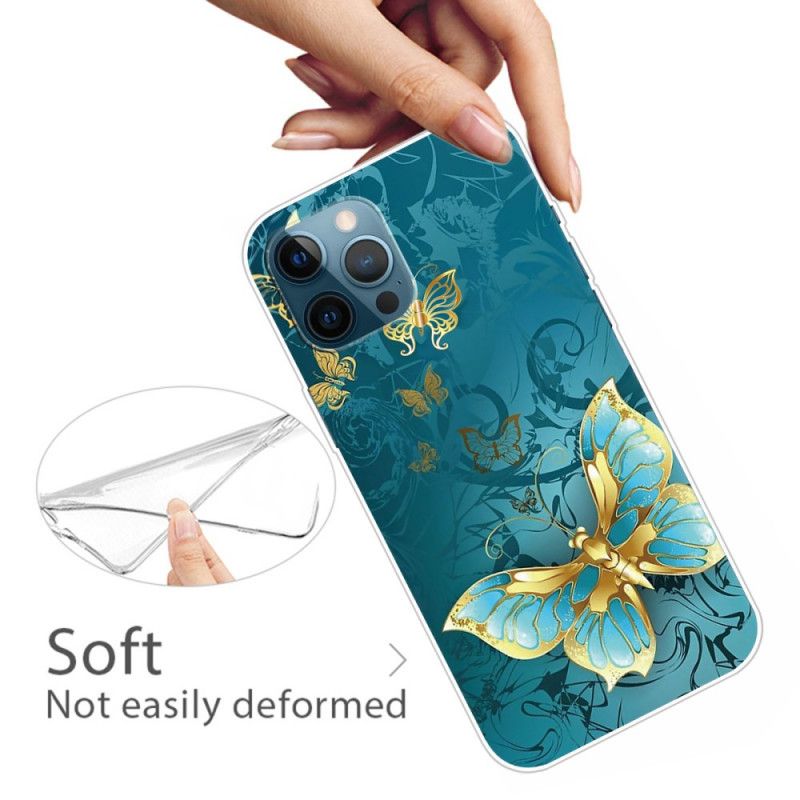 Hoesje voor iPhone 12 / 12 Pro Donkerblauw Zwart Flexibele Vlinders