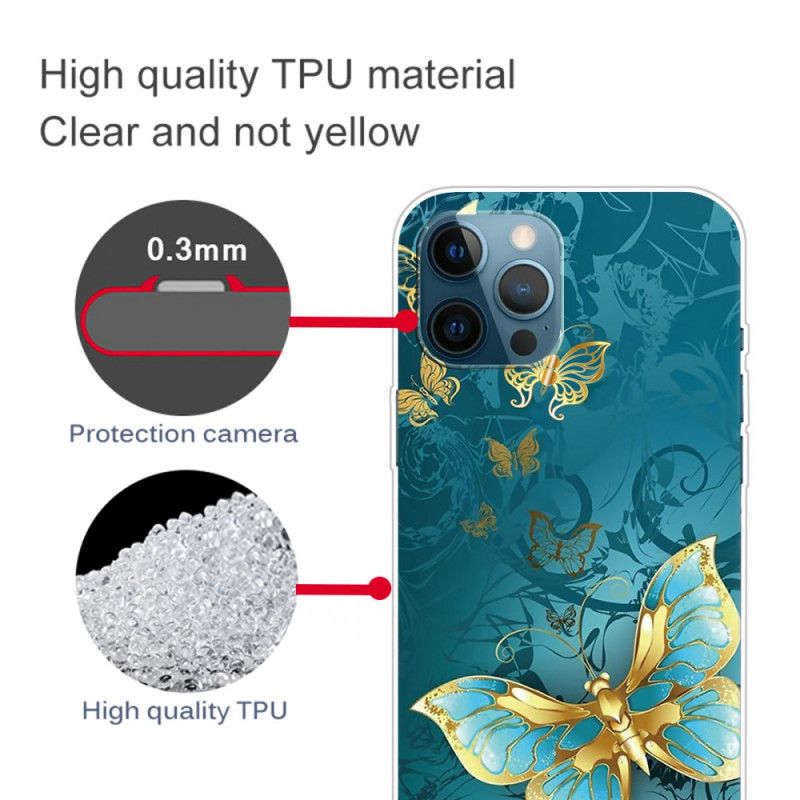 Hoesje voor iPhone 12 / 12 Pro Donkerblauw Zwart Flexibele Vlinders