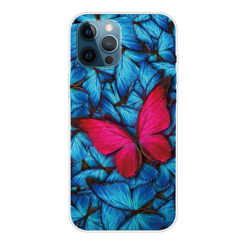 Hoesje voor iPhone 12 / 12 Pro Donkerblauw Zwart Flexibele Vlinders