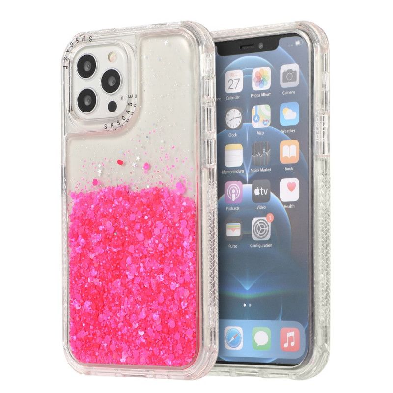 Hoesje voor iPhone 12 / 12 Pro Geel Magenta Glitterpoeder