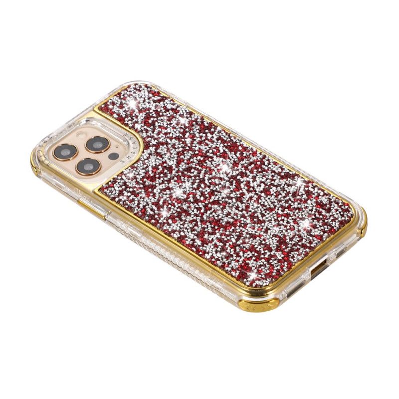 Hoesje voor iPhone 12 / 12 Pro Rood Grijs Sprankelende Glitter