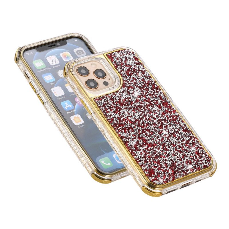 Hoesje voor iPhone 12 / 12 Pro Rood Grijs Sprankelende Glitter