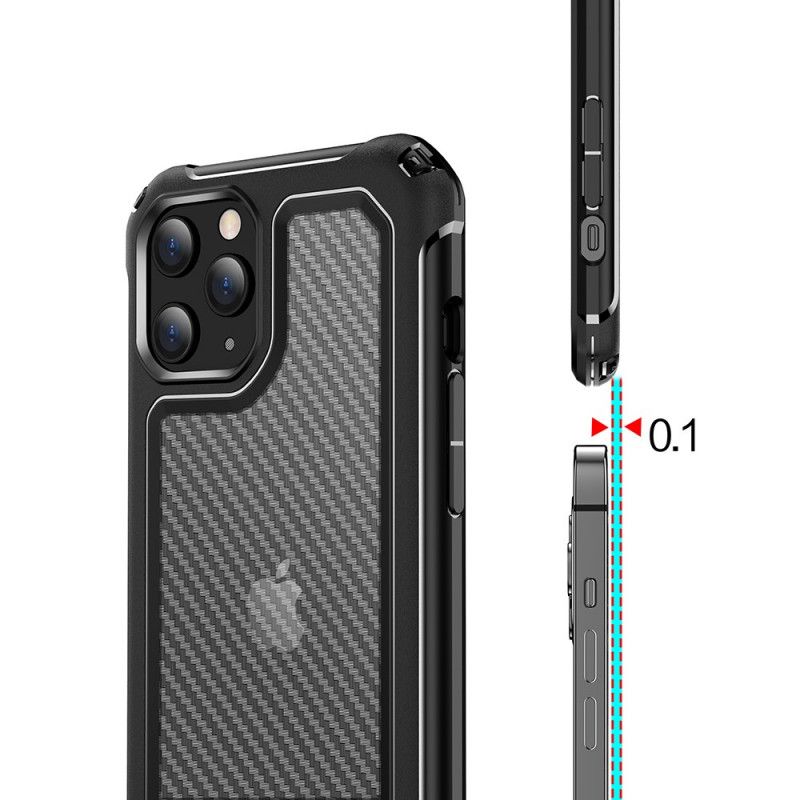 Hoesje voor iPhone 12 / 12 Pro Rood Zwart Transparante Koolstofvezeltextuur