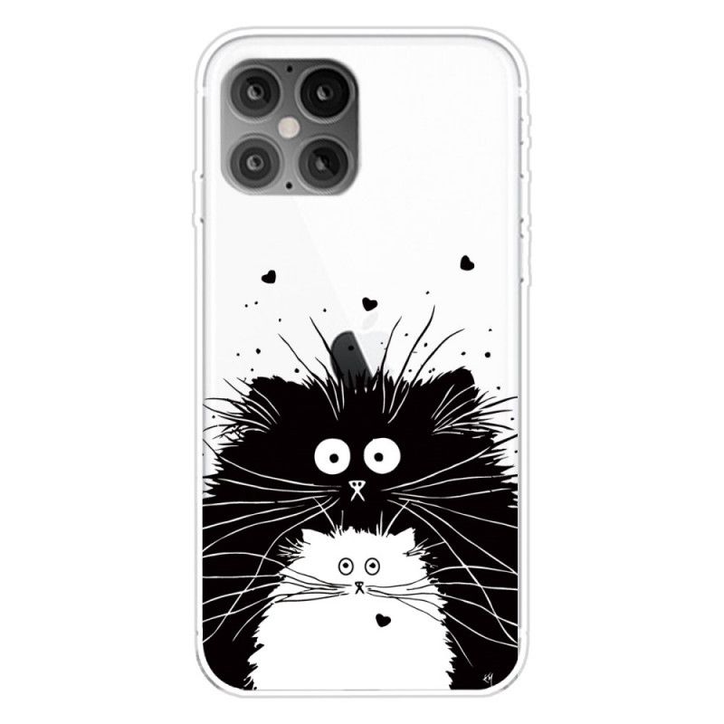 Hoesje voor iPhone 12 / 12 Pro Wit Zwart Let Op De Katten