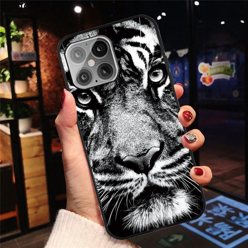 Hoesje voor iPhone 12 / 12 Pro Zwart-Witte Tijger