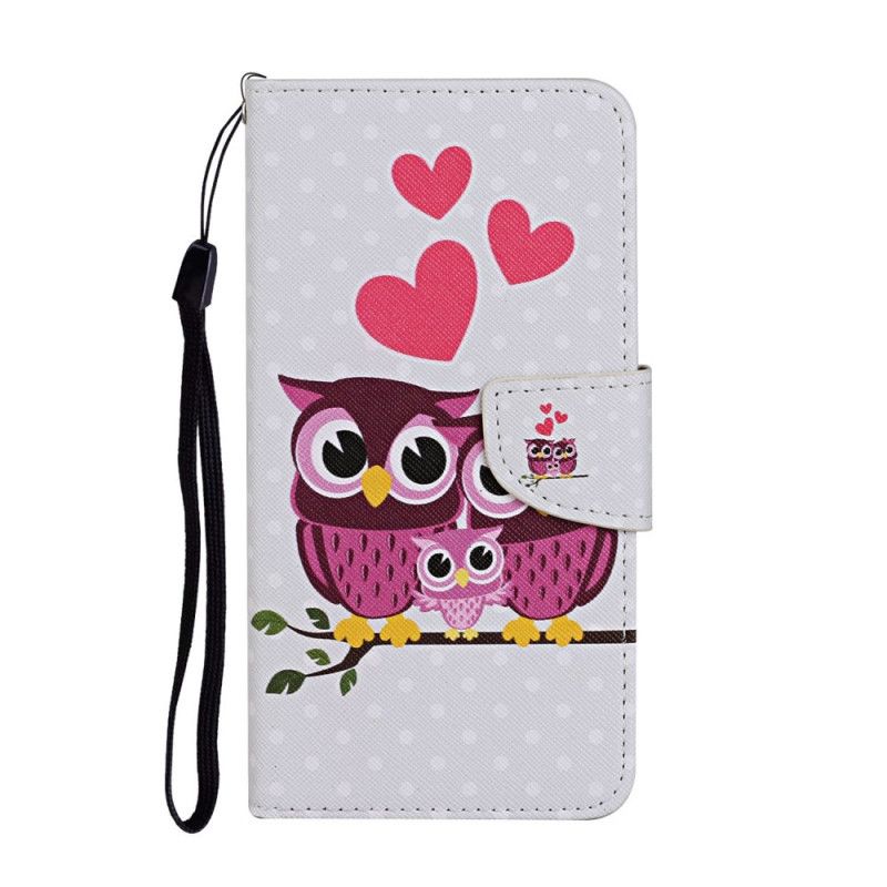 Leren Hoesje iPhone 12 / 12 Pro Telefoonhoesje Uilenfamilie Met String