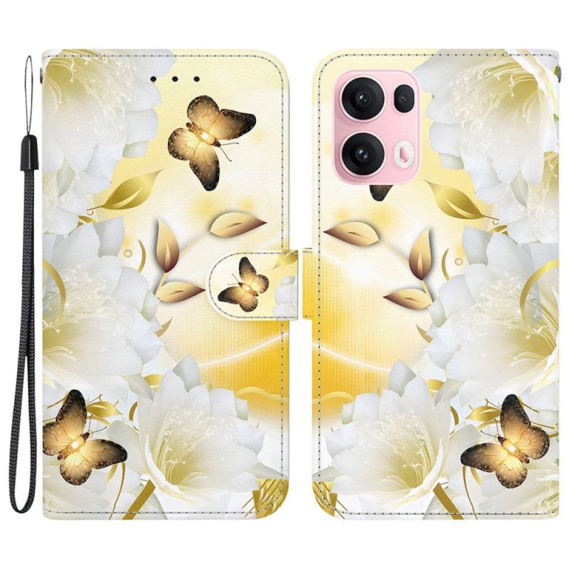 Leren Hoesje Voor Oppo Reno 13 Pro 5g Witte Vlinders En Witte Bloemen