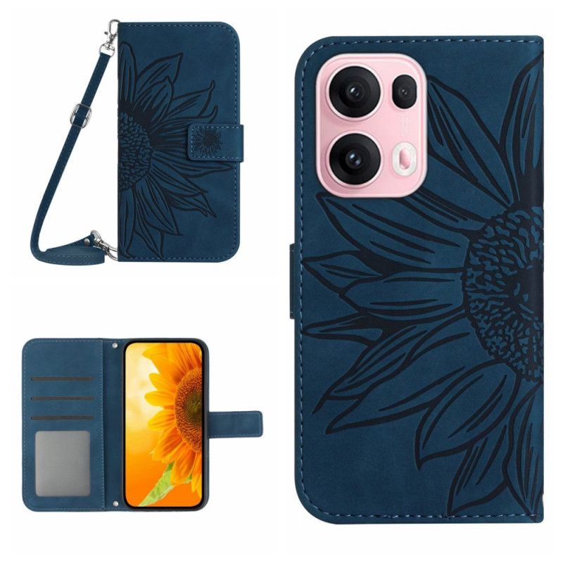 Leren Hoesje Voor Oppo Reno 13 Pro 5g Zonnebloemprint Met Schouderband
