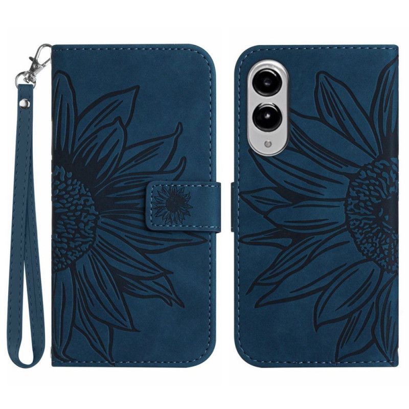 Flip Case Leren Samsung Galaxy S25 5g Edge Zonnebloemprint Met Bandje