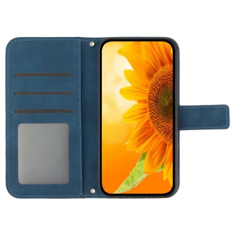 Flip Case Leren Samsung Galaxy S25 5g Edge Zonnebloemprint Met Bandje