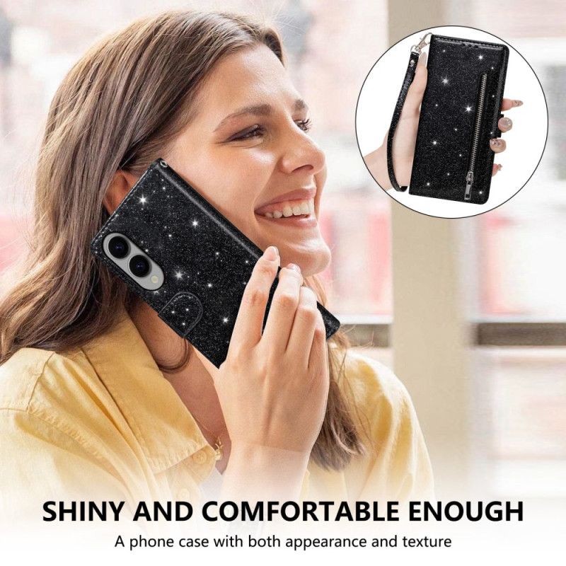 Leren Hoesje Samsung Galaxy S25 5g Edge Portemonnee Met Pailletten