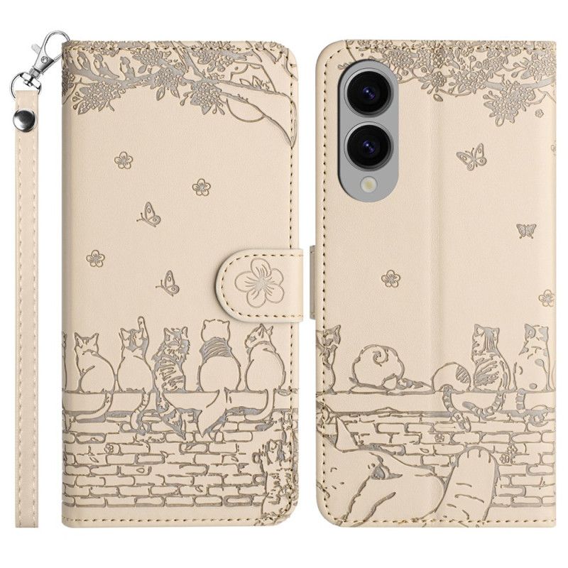 Leren Hoesje Voor Samsung Galaxy S25 5g Edge Kattenontwerp Met Bandje