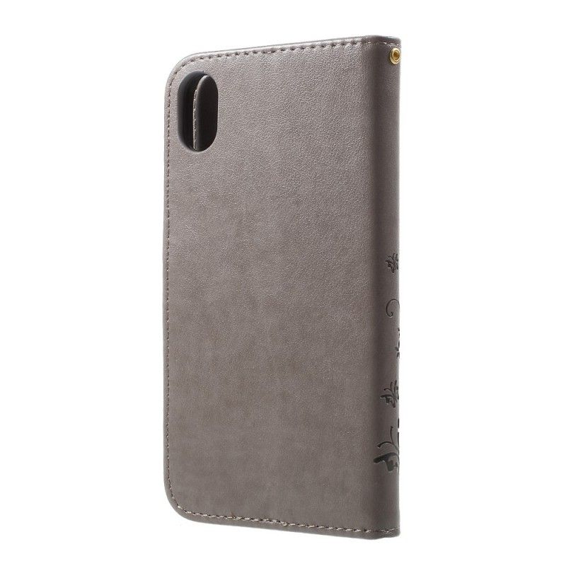 Bescherming Hoesje iPhone XR Grijs Zwart Vlinders En Bloemen